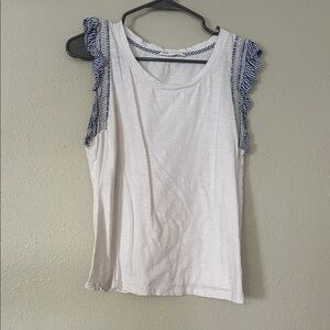 Jane and Delancey White Tank with Navy Ruffle Trim